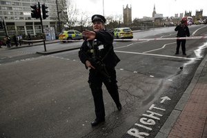 Police secure the area close to the Houses of Parliament in London, Police secure the area close to the Houses of Parliament in London, Wednesday, March 22, 2017.