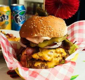 Heart attack fries and Nevada Get me Wrong burger at Miss America's.