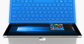 Surface Pro 4 with blue type cover. 