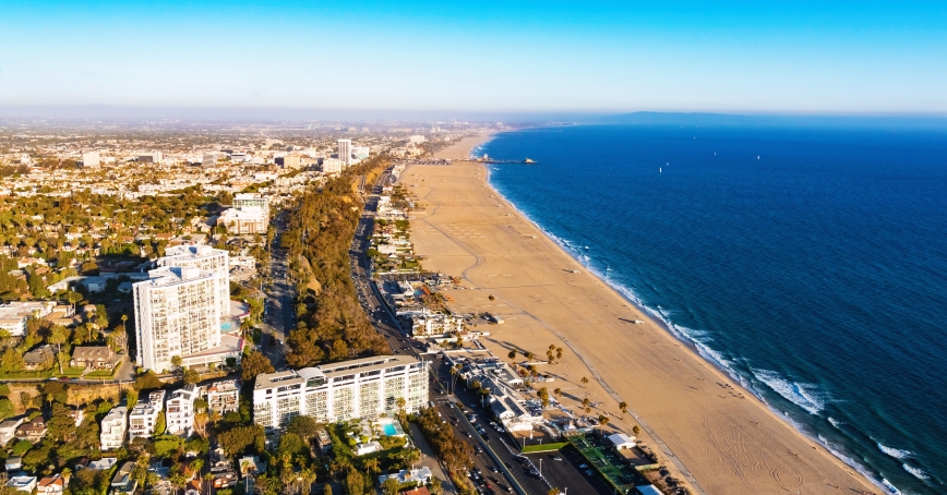 Aerial view of Santa Monica city and beach