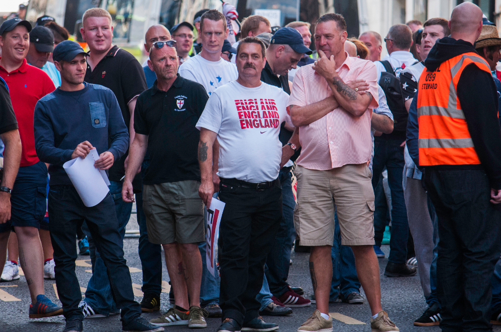 Far left: Daniel Hall (Mansfield, Notts Casual Infidels) chatting with Luke Hathaway (Walsall, United Patriots)