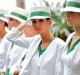 Grid girls at Albert Park on Monday, ready for the grand prix this weekend.