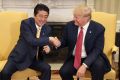 President Donald Trump with Japanese Prime Minister Shinzo Abe in Washington. 