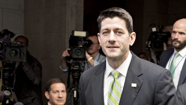 US House Speaker Paul Ryan walks to a Republican conference meeting at the US Capitol in Washington, DC.