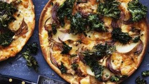 Potato, kale and oyster mushroom pizza.