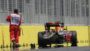 Banged up: Daniel Ricciardo snapped off a tyre in the crash in qualifying at Albert Park.