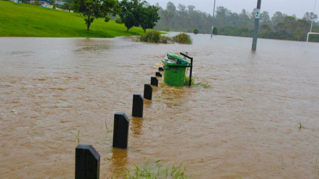 The Bremer River swelling in Ipswich.