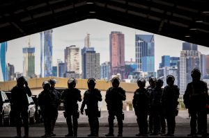 Training demonstration with the Public Order Response Team, Dog Squad and Mounted Branch, Melbourne.