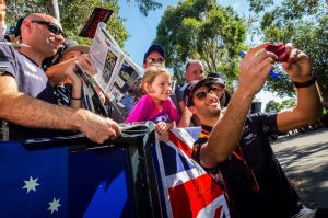 Daniel Ricciardo takes a selfie with seven year old fan Talia from Tarniet at the Australian Formula One Grand Prix at ...