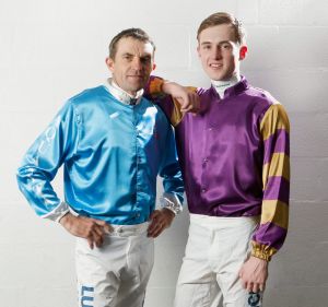 Father and son jockeys Dwayne Dunn and Dylan Dunn at Caulfield Racecourse.