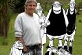 Footrot Flats cartoonist Murray Ball with some of his characters.