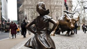 The "Fearless Girl" in Wall Street, New York. 