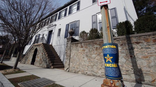 Signs banning parking out the front of Ivanka Trump's Washington home.