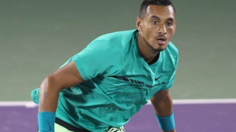Volley of abuse: Nick Kyrgios received a code violation during his second round win in Miami.