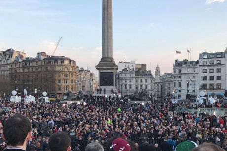 A vigil at Trafalgar Square for the victims of the attack at Westminster.