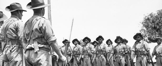 Image : Aboriginal soldiers in line formation at Wangaratta Victoria