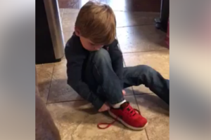 Five-year-old Colton shares his shoelace tying hack in a viral tutorial.