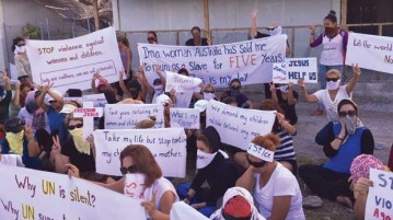 Asylum seekers on Nauru protest their indefinite incarceration.
