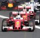 Vettel's ferrari, second left, leads the field into turn one at the start of the GP and was never overtaken. In fact, ...