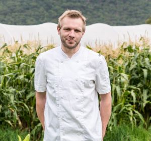 Robin Wickens in the kitchen garden at the Royal Mail, Dunkeld.