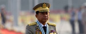 Myanmar's commander-in-chief, General Min Aung Hlaing at a parade to commemorate the Armed Forces Day in Naypyitaw on Monday.