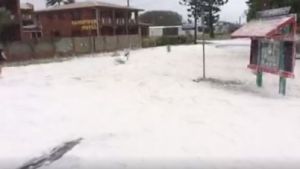 "Snow" appears to fall from the sky in Sarina as a result of Cyclone Debbie.