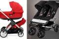 Built for two ... The Stokke Crusi (left) and the Mountain Buggy Duet.