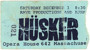 N.O.T.A. ticket stub (with Hüsker Dü, Micronotz, Orange Doe-Nuts), 12-01-84