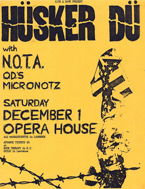 N.O.T.A. flyer (with Hüsker Dü, Micronotz, Orange Doe-Nuts), 12-01-84