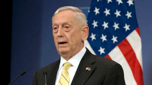 US Defence Secretary Jim Mattis speaks in Brussels last month.