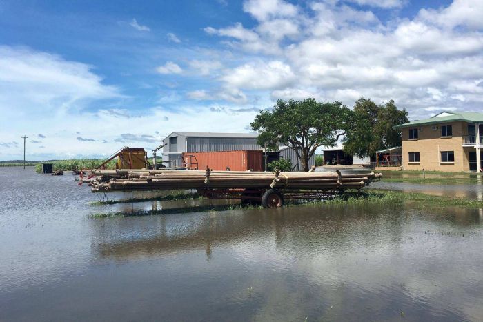 Flooded farm infrastructure in Marian, north-west of Mackay.