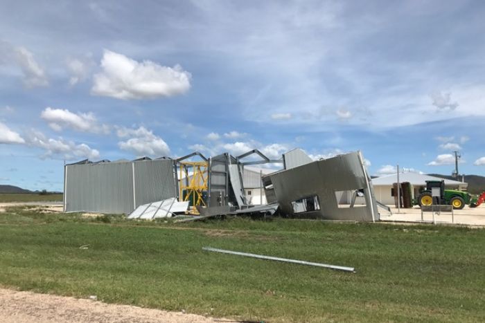 Farming sheds near Bowen are in ruins after being hit by Tropical Cyclone Debbie.