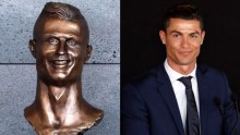 Cristiano Ronaldo (right) and his bust (left) 