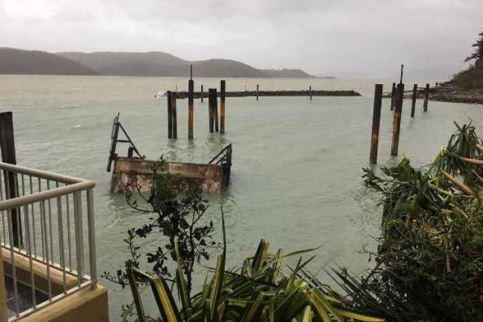 A damaged jetty on Daydream Island after Cyclone Debbie.