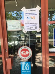 AUWU leaflet on door of Echo Australia offices