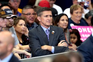 Retired U.S. Army lieutenant general Michael Flynn at a campaign rally for Donald Trump at the Phoenix Convention Center in Phoenix, Arizona, 29 October 2016