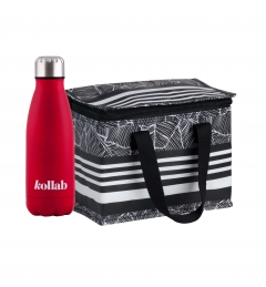 Stripe Small Café Bag & Red Flask Set