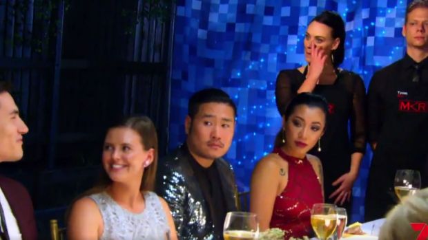 Amy wipes a stray tear after Josh's runaway mouth on MKR