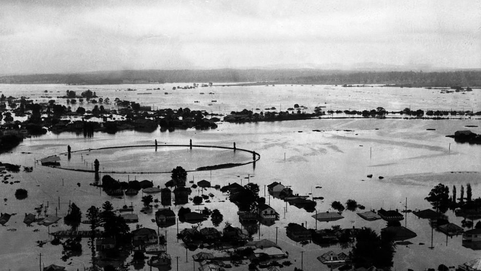 Aerial view of the Maitland flood in March 1955. SMH NEWS Picture by BERT POWER .