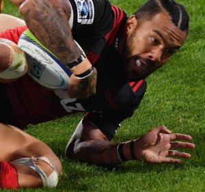 High work rate: Digby Ioane of the Crusaders.