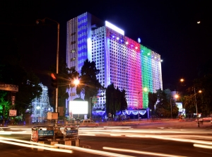 SBM head office building, which is now State bank of India after the merger, is illuminated...