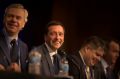 Re-elected Liberal Party president Michael Kroger (left) with Liberal Opposition Leader Matthew Guy (second from left) ...