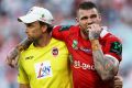 Setback: Josh Dugan goes off with a suspected hamstring injury.