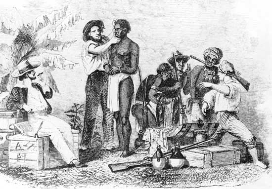 Inspection and Sale of a Negro, engraving from the book Antislavery (1961) by Dwight Lowell Dumond.