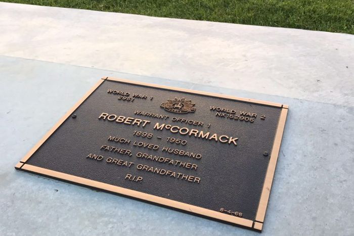 Warrant Officer Robert McCormack's marked grave at Lutwyche Cemetery.