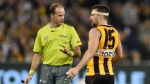 Luke Hodge speaks to an umpire