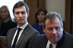 Jared Kushner, senior adviser to President Donald Trump, left, and New Jersey Gov. Chris Christie participate in an opioid and drug abuse listening session with President Donald Trump. Wednesday, March 29, 2017