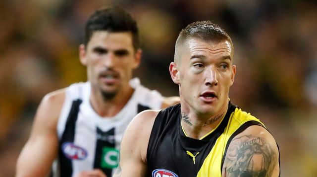 Dustin Martin sports a shiner during Richmond's class with Collingwood