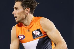 SYDNEY, AUSTRALIA - MARCH 03: Josh Kelly of the Giants looks upfield during the 2017 JLT Community Series AFL match ...