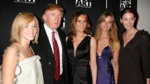 Donald Trump, Melania, and women signed to Trump Models during a viewing party for "The Apprentice 2" at Pressure in New ...